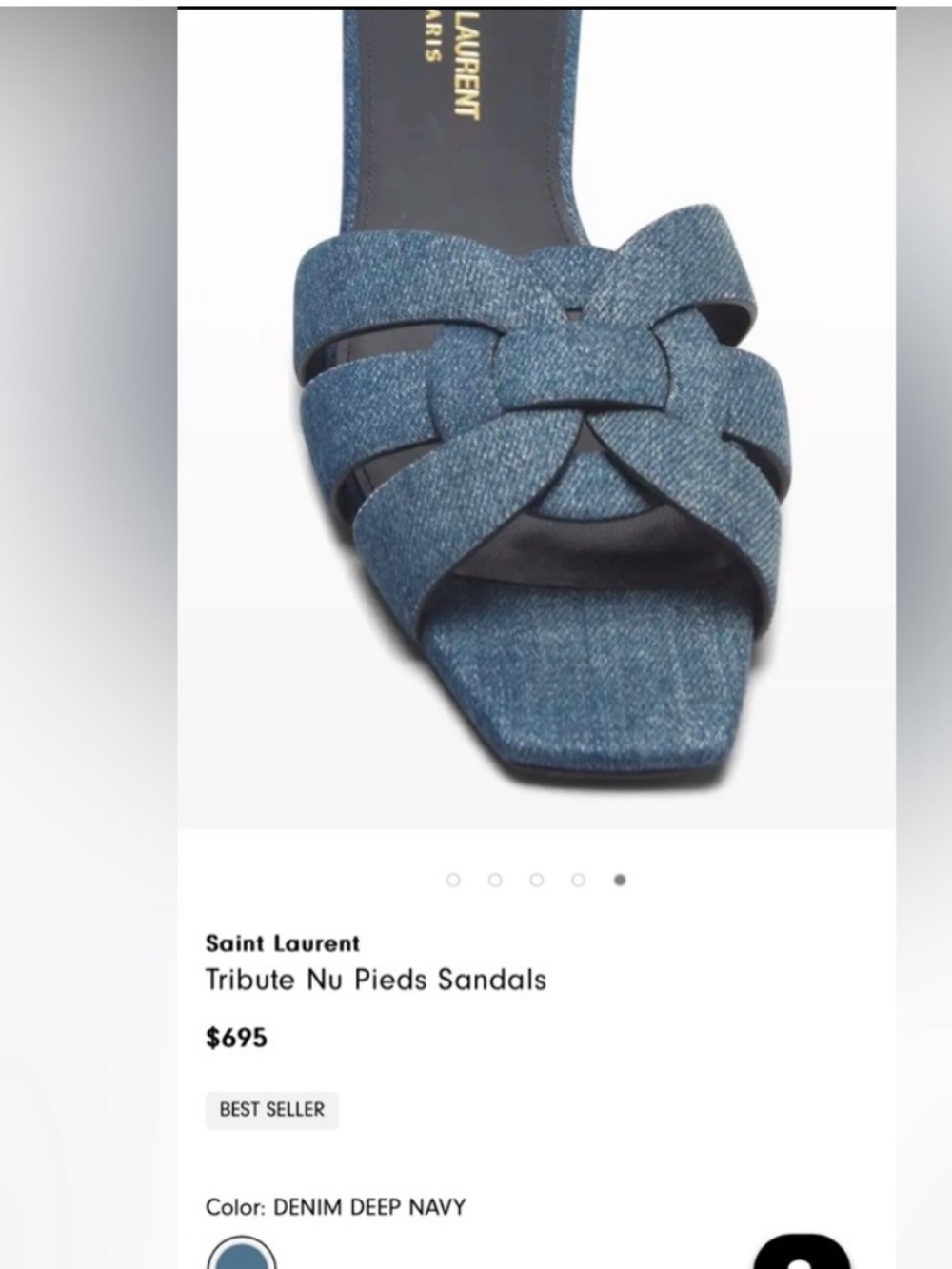 Saint Laurent Tribute Slides Dark Blue Denim Knot Slide Mules - Picture 6 of 9